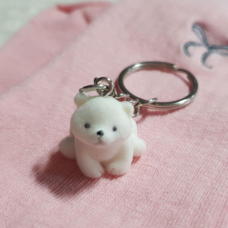 Polar Bear Flocking Animal Plush Keychain AirPod Phone Strap