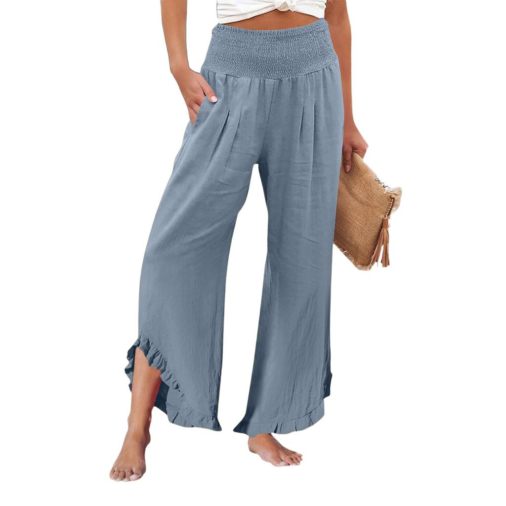 Womens Palazzo Pants Summer Casual Flowy Wide Leg Trousers Beach Travel Vacation Outfits