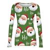 Women's Fashion Slim-Fit Round Neck Base Layer T-Shirt Christmas Print Long-Sleeved Top