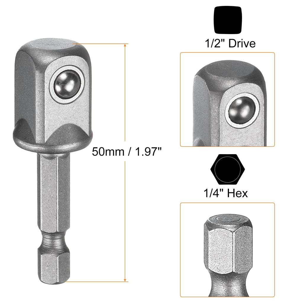 Uxcell Impact 26mm Metric 200mm with Hex Shank Deep for Electric and Manual Adapter Accessory Tool Set Kit for Hex Bolts and Nuts Socket, 1/2" Drive,