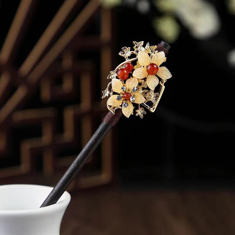 Grampo de Cabelo com Borla de Sândalo de Alta Qualidade para Penteados Updo de Hanfu Cheongsam
