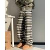 Retro Woolen Striped Thickened Pants Autumn and Winter New Loose High-waisted Lazy Casual Straight-leg Pants Wide-leg Pants