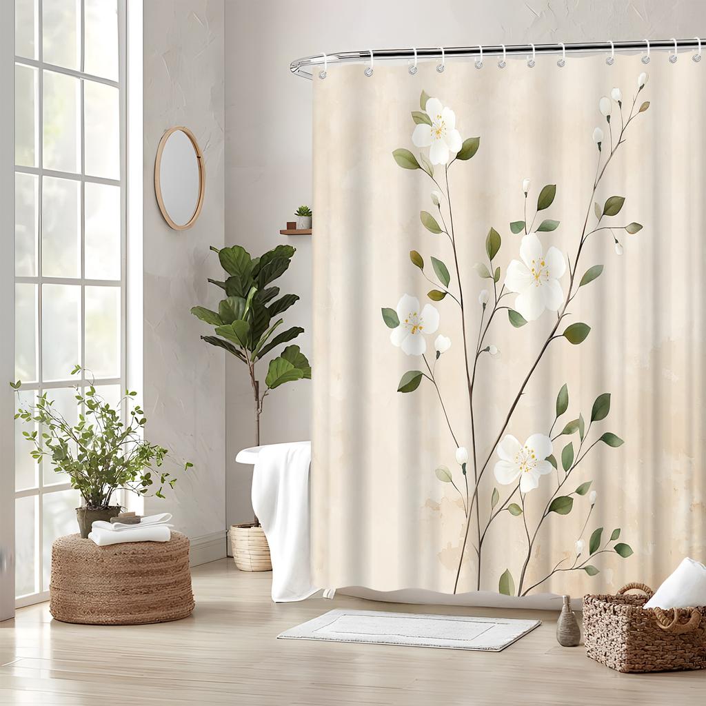 1pc Serene Garden Shower Curtain, Lush Greenery, Lily Pads, and Sunlight Through Bamboo, Tranquil Nature Design