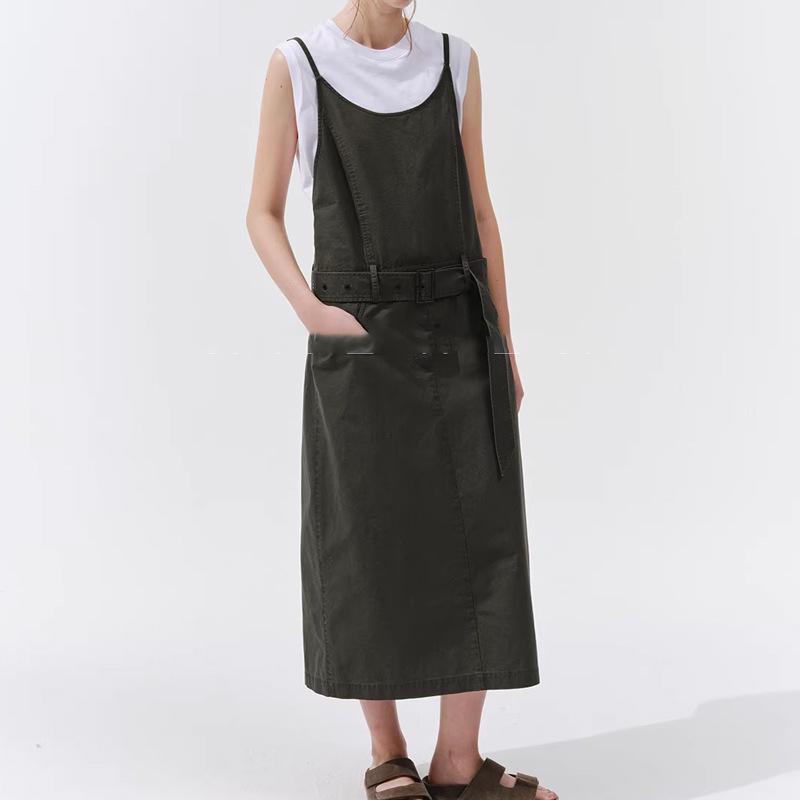 REWEA Retro Graphite Textured Cotton Adjustable Strap Dress for Women Small