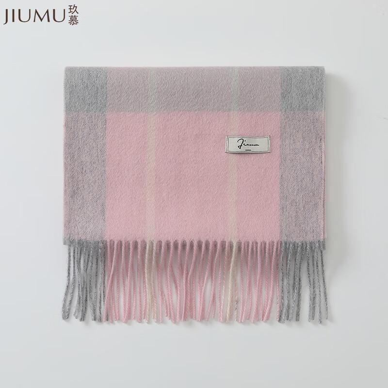 JIUMU Women's Pure Wool Retro Plaid Scarf