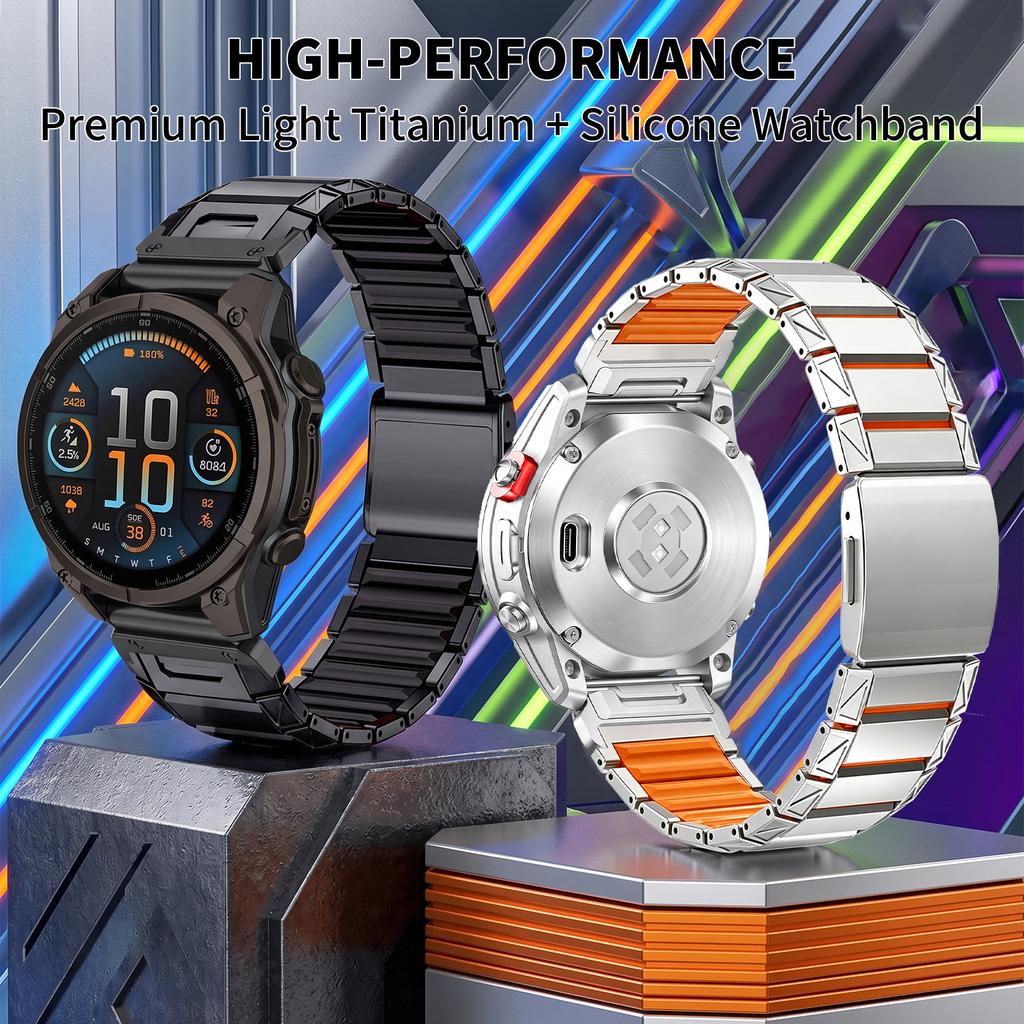 22mm 26mm Silicone + Titanium Straps QuickFit Band for Garmin Fenix 8 E 7 7X Pro 6 6X Magnetic Bands for Forerunner 970 Bracelet