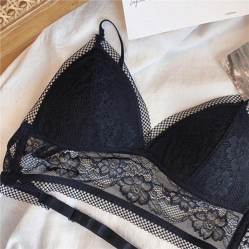 U-shaped Back Underwear Lace Hollow Triangular Cup Underwear Deep V Gathering Bra Sexy Sweet Thin Breathable Women's Bra