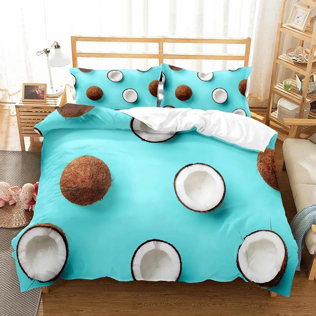 Coconut Duvet Cover Set Coconut Tree Pattern Quilt Cover for Boys Girls Kids Bedroom Decor Double Single Size Comforter Cover