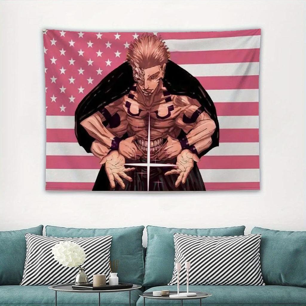 Madoka Pink Flag Tapestry Magical Girl Friendship Print Polyester Magica Wall Hanging for Bedroom Anime Duo and Pink American