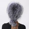 Women's Russian Winter Hat Genuine Fox & Mink Fur Knitted Beanie with Fleece Balls, Warm Trapper Cap for Cold Weather