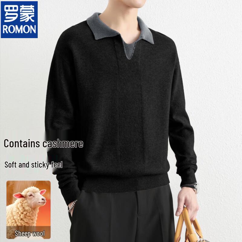 ROMON Men's Premium Wool Blend Polo Sweater