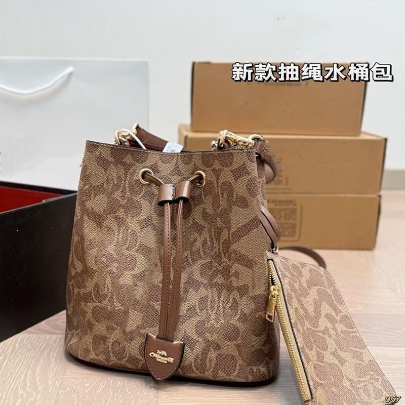 

26 New High-version Leather Koujia Bucket Bag All-matching Rainbow Fortune Casual Fashionable Drawstring Single-shoulder Cross-body 21-13-21cm