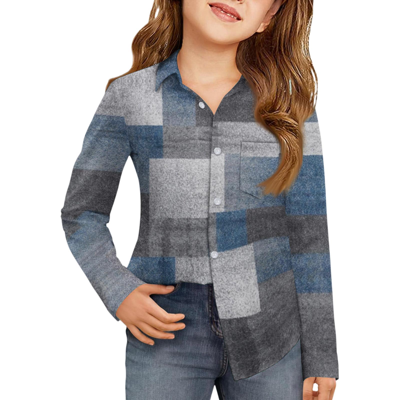 

Рубашка на пуговицах для девочек - Блузка-платье с длинным рукавом 140