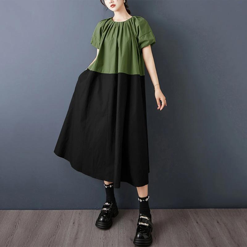 Xitao A-line Contrast Colors Loose Dress ZMY1409