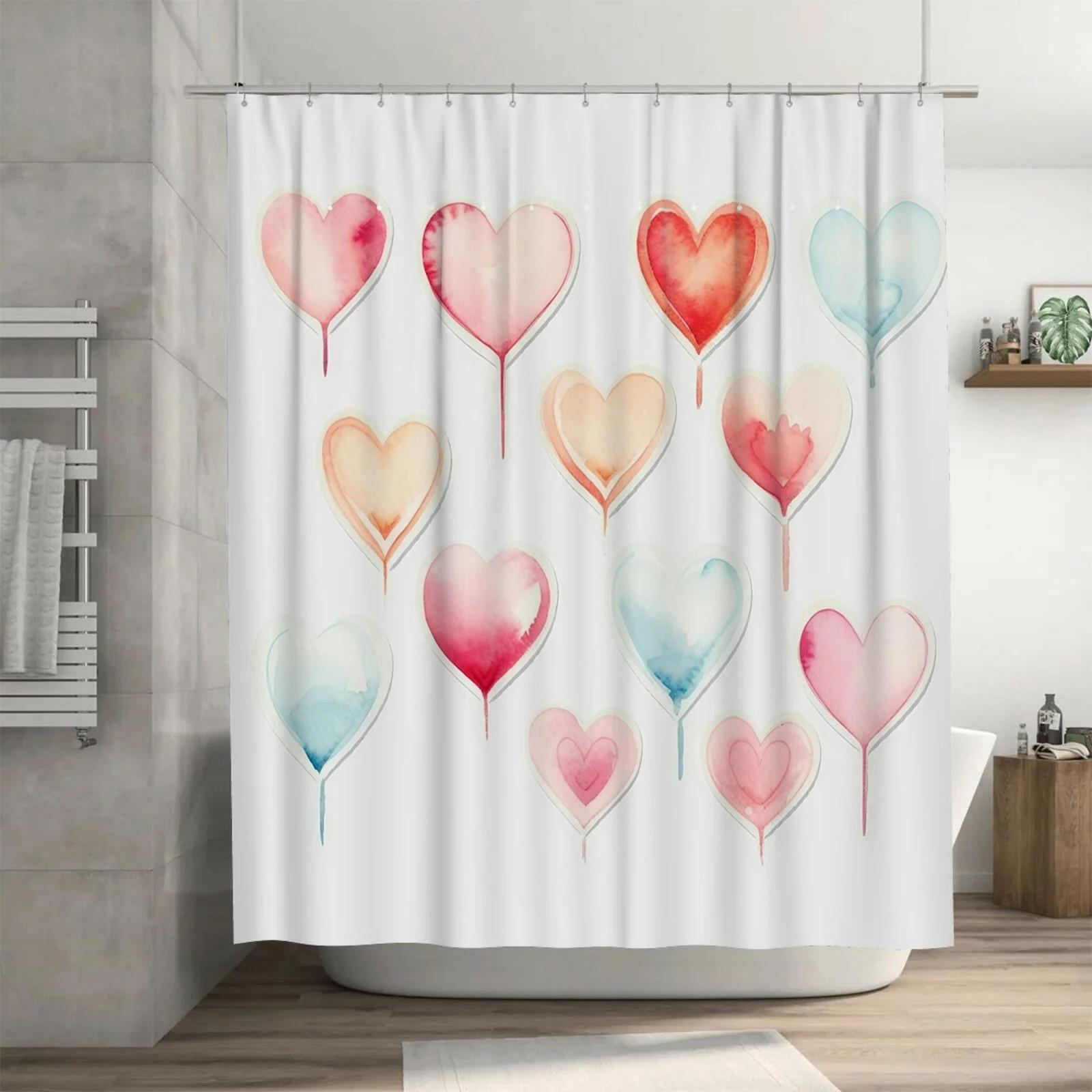 

Watercolor Hearts Shower Curtain - Romantic and Colorful Design for a Cozy, Stylish, and Inviting Bathroom Décor W90xH180cm