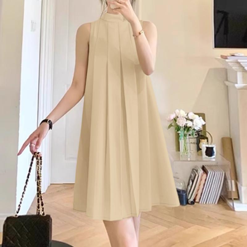 ZANZEA Women Casual Stand Collar Summer Off Shoulder Sleeveless Dress S абрикосовый