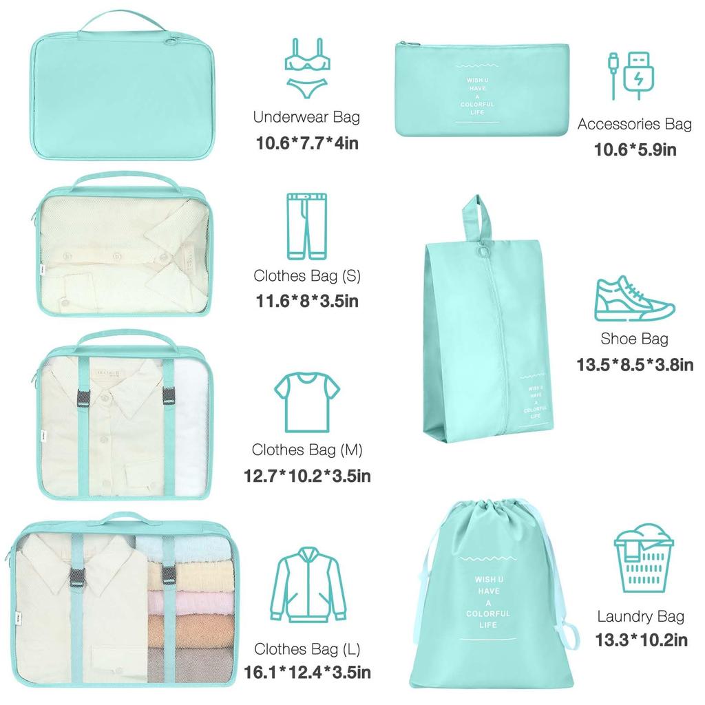 7pcs Cubes for Suitcases,Packing Cubes with Shoe Cosmetics Clothing Accessories Bags Packing Cubes for Travel Luggage Organizer