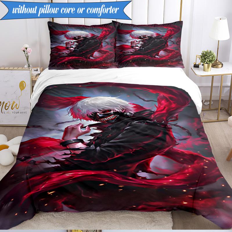 3PCS Tokyo Ghoul Masked Mystery Bedding Set 2D Printing (Includes 1 Duvet Cover + 2 Pillowcases Coreless), Bedroom decor,Fan gift