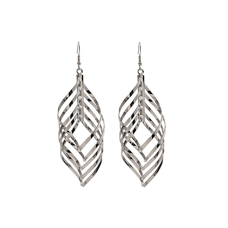 Long Leaf-Shaped Fringed Earrings, Personalized Geometric Metal Earrings, Exaggerated Spiral Hollow Earrings For Women
