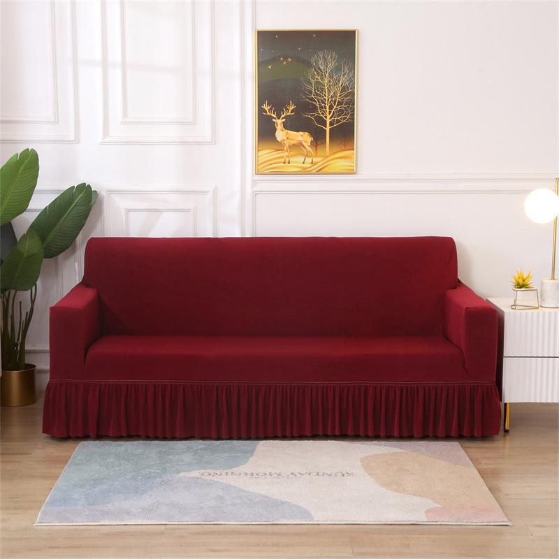 Elastic Hem Solid Color Sofa Cover - Simple Modern Design, All-Season Universal Fit