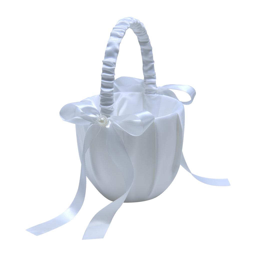 Elegant Wedding Flower Girl Basket White Cute Satin Holder Ring Pillow Flower Storage Basket for Party Wedding Decoration