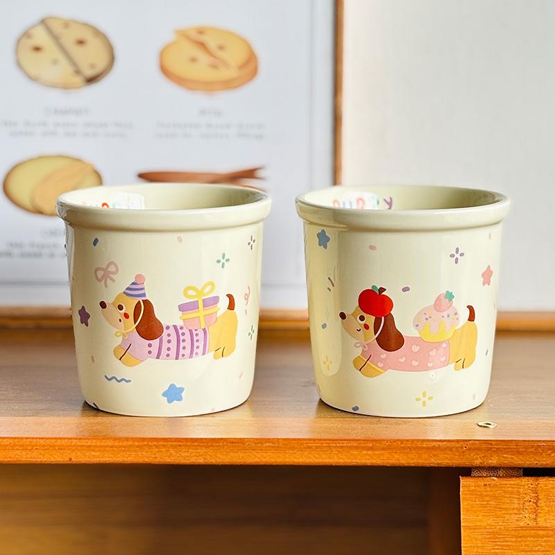 Cute Puppy Tableware Underglaze Colorful Wind Ceramic Bowl Household Dish Set Plate Rice Bowl Salad Bowl