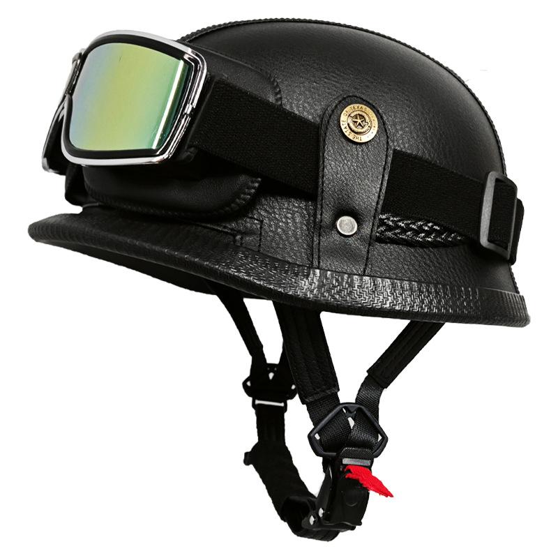 German Handmade Leather Helmet Men and Women Four Seasons Half Helmet Electric Vehicle Helmet Retro Steel Helmet