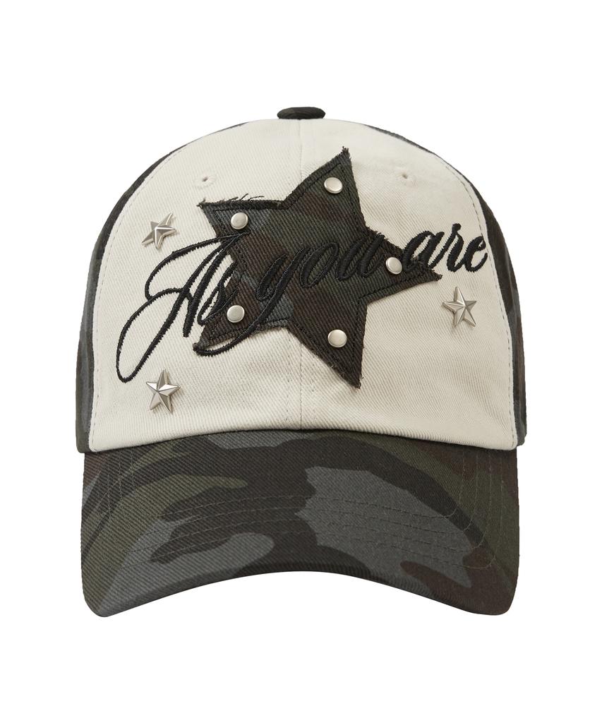Aejeuyua Star Lettering Studded Ball Cap Camo