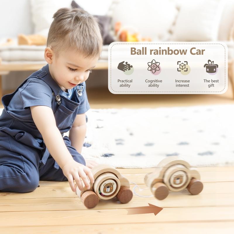 Wooden Trolley Toy Baby Montessori Finger Fine Movement Game Pine Cartoon Bear Trolley Is BPA-Free Babyroom Decoration Kid Gift