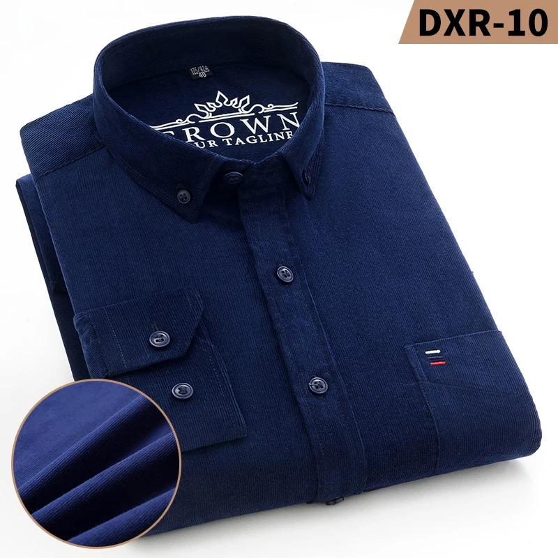 Autumn Winter Men Long Sleeve Regular Fit Business Solid Corduroy100%  Cotton Casual Shirt for Mens Office Shirts with Pocket