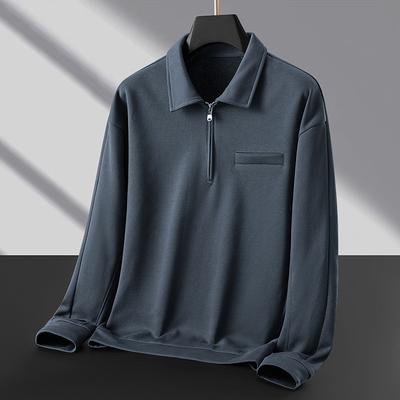 Autumn Light Luxury Mens POLO Half Cardigan Zipper Lapel Long Sleeve T-shirt Comfortable Fit Leisure and Stylishable Business Sweatshirt Men