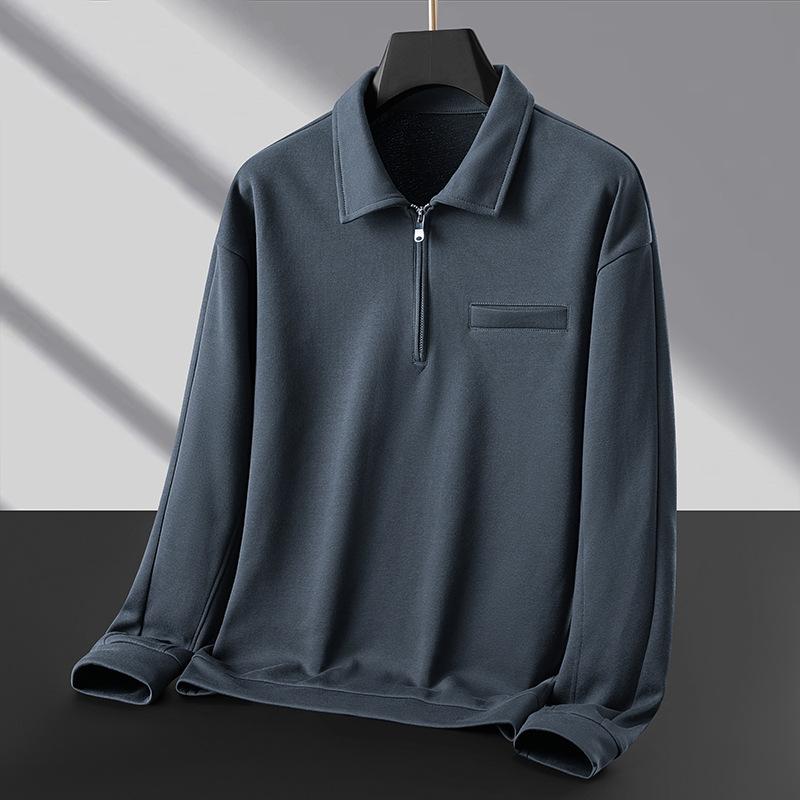 Autumn Light Luxury Men's POLO Half Cardigan Zipper Lapel Long Sleeve T-shirt Loose Casual and Fashionable Business Sweatshirt Men