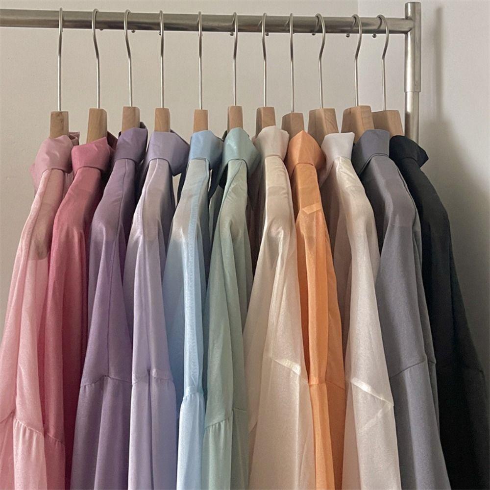 Solid Color Women Shirt Blouse Thin Female Loose Cardigan Summer Fashion Long Sleeve Top