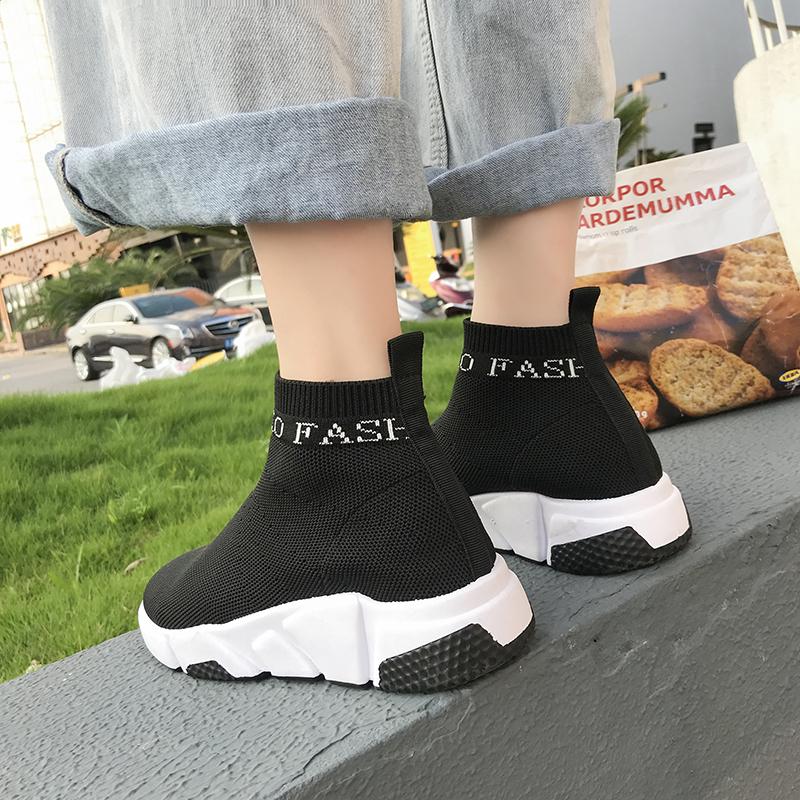 Stripete høy topp sokkesko dame plattform myke elastiske slip-on sokkesneakers dame tykk bunn dempesko kvinne 40