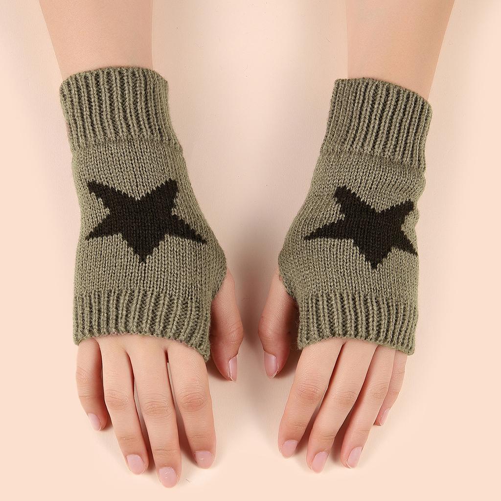Korean Y2K Star Knitted Gloves Women Girls Fashion Pentagram Fingerless Gloves Winter Soft Hand Warmer Woolen Half Finger Gloves