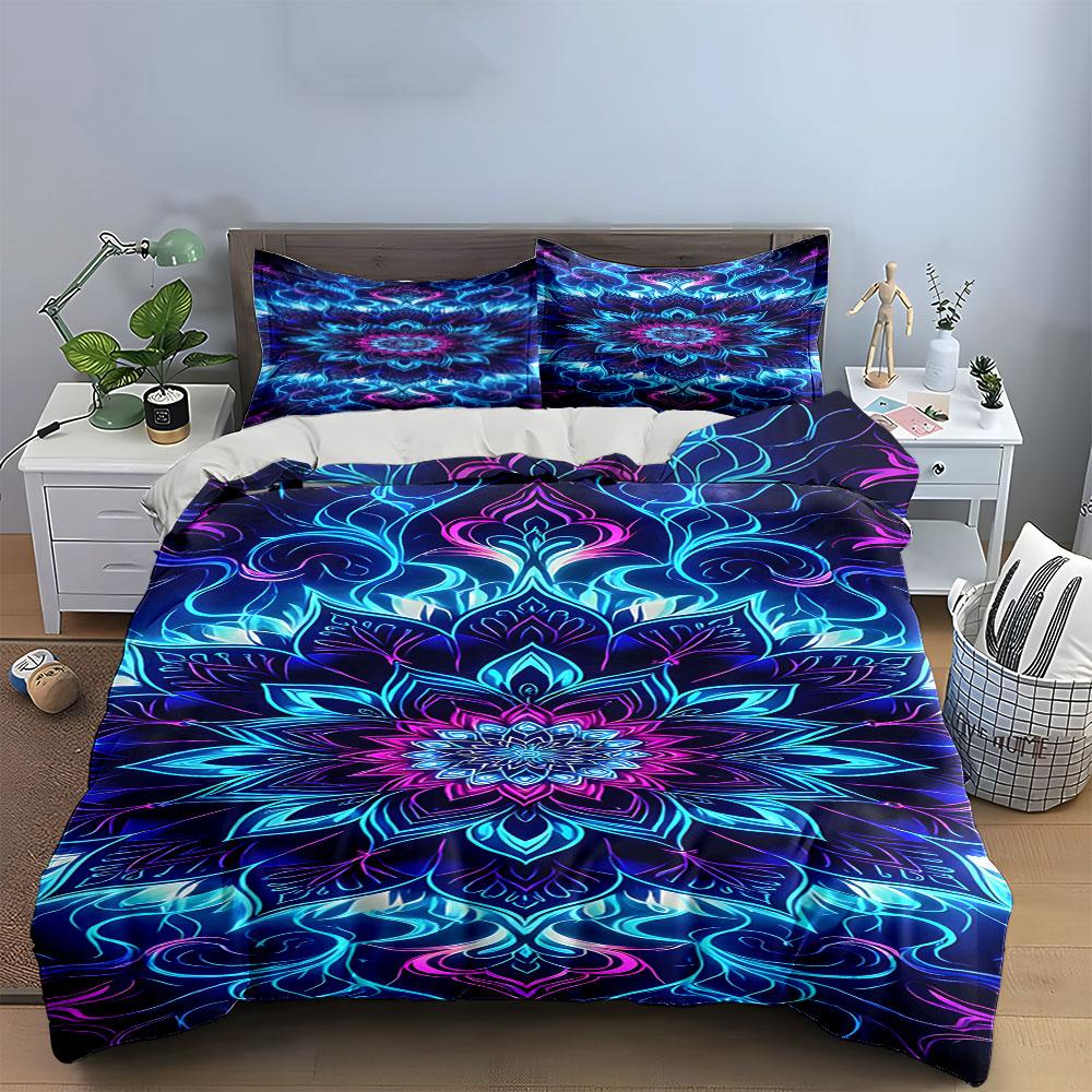Neon mandala floral design. Bedding sets Duvet cover sets Duvet covers Pillowcases(1* Duvet Cover 2* Pillowcases without duvet insert)