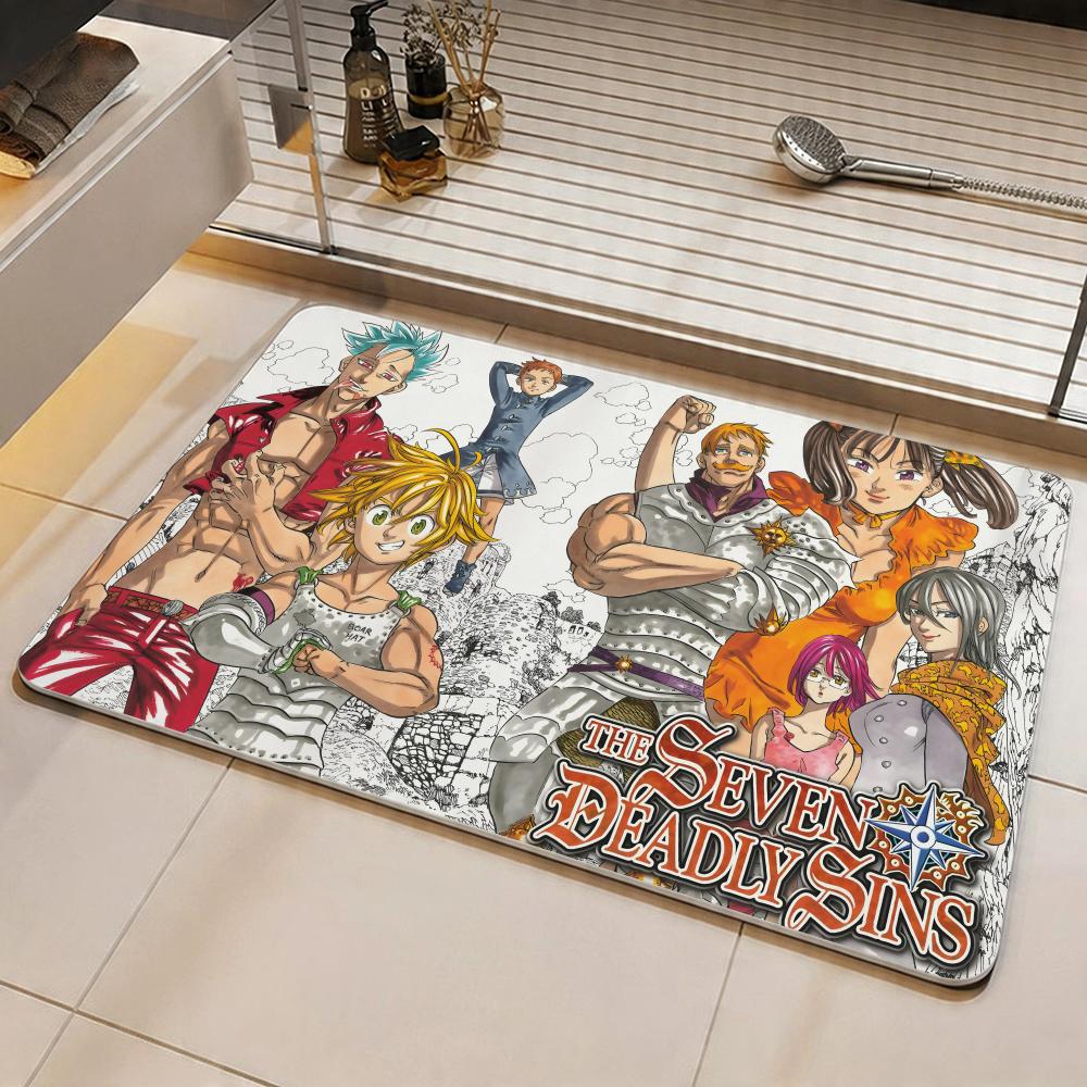 Anime S-Seven Deadly Sins Floor Mat Eco Diatomite Antibacterial Odor-Resistant Floor Mat & Drain Pad for Kitchen & Bathroom 40cm x 60cm