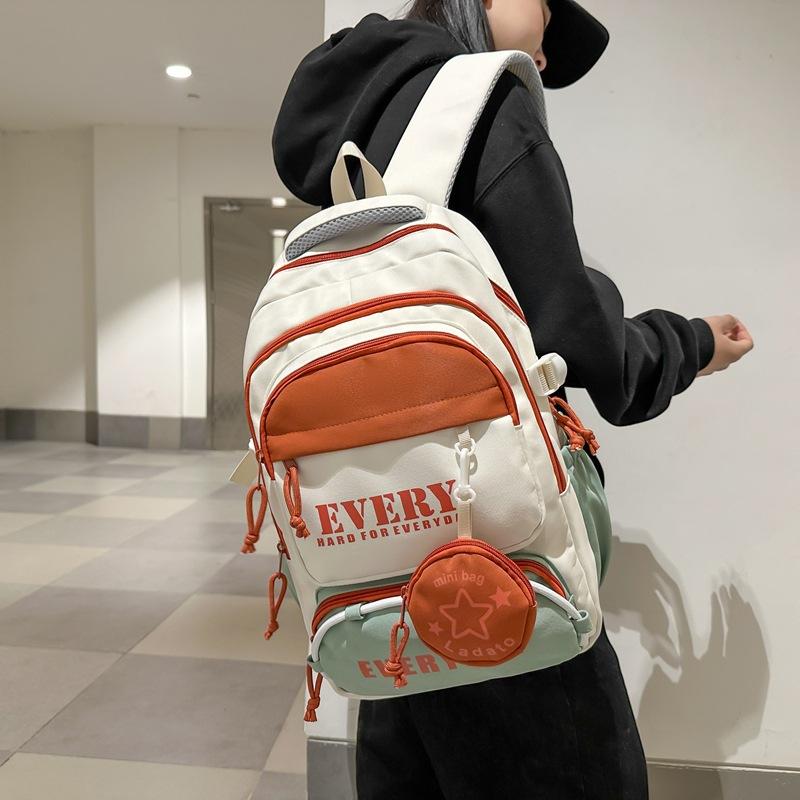 Contrast Color Waterproof Backpack Campus Style Large Capacity School Bag Computer Bag For Teenagers Students