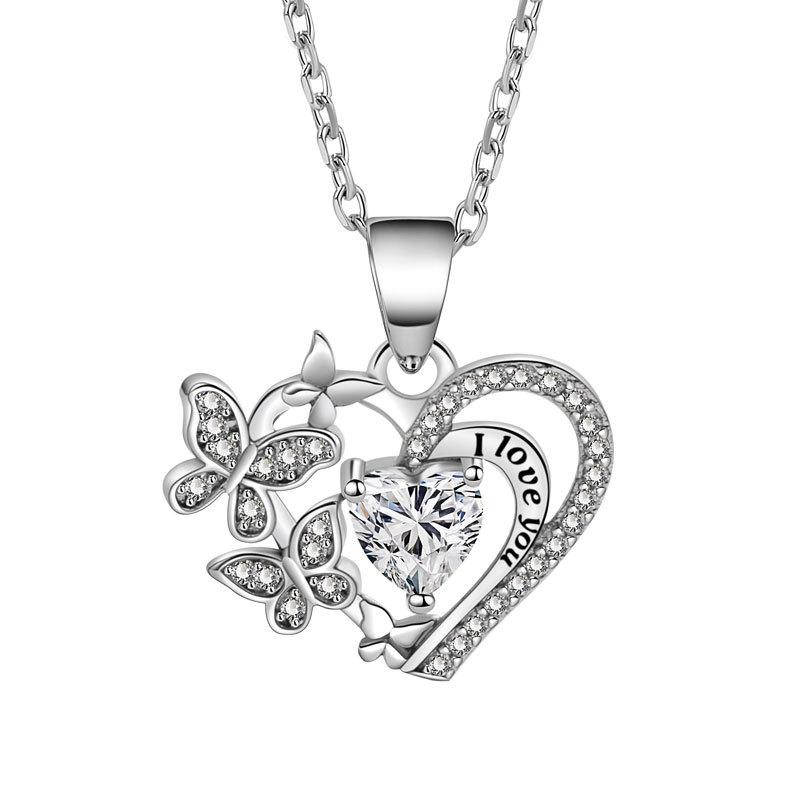 Ladies Elegant Rhinestone Butterfly Love Heart Pendant Necklaces