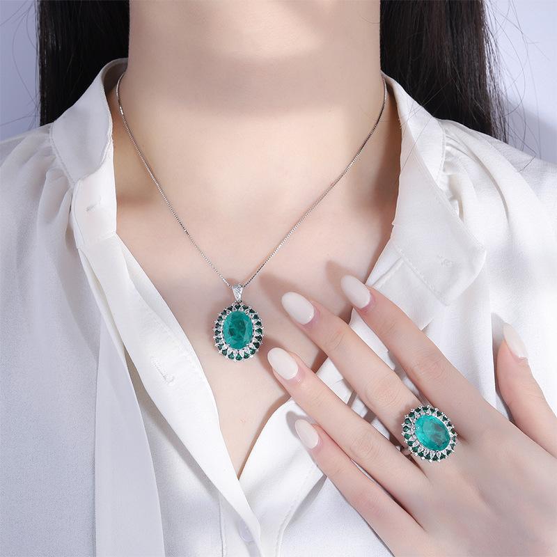 Jewelry Copper Bottom Gold-Plated Imitation Wood With Green Grandmother Green Denier Pendant Ring Set 12 * 16
