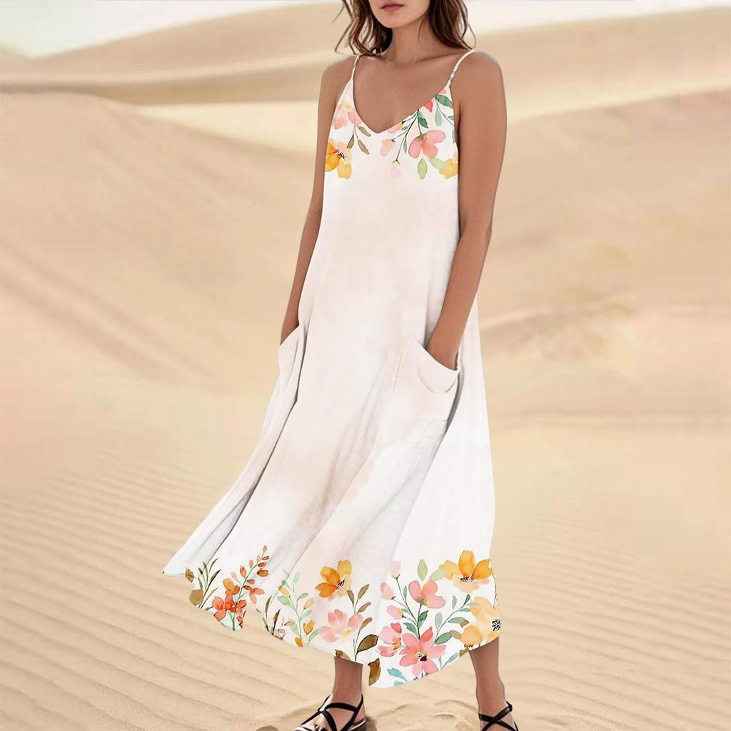 Damen Sommerkleid Lässig Locker Lange Strandurlaub Kleider