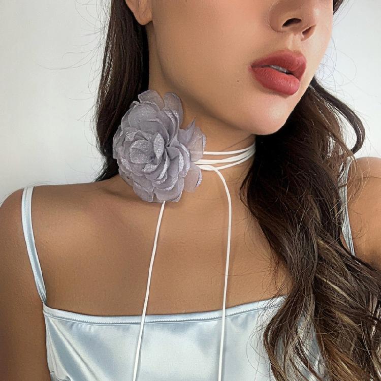 Fashion Trend Mesh Flower Rose Collarbone Chain Temperament Simple Necklace