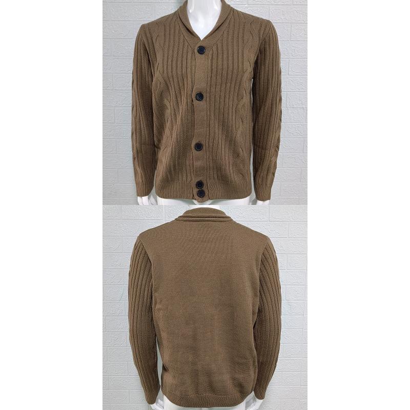 2025 Winter New Knitted Cardigan Men's Turn-down Collar Long Sleeve Twisted Sweater