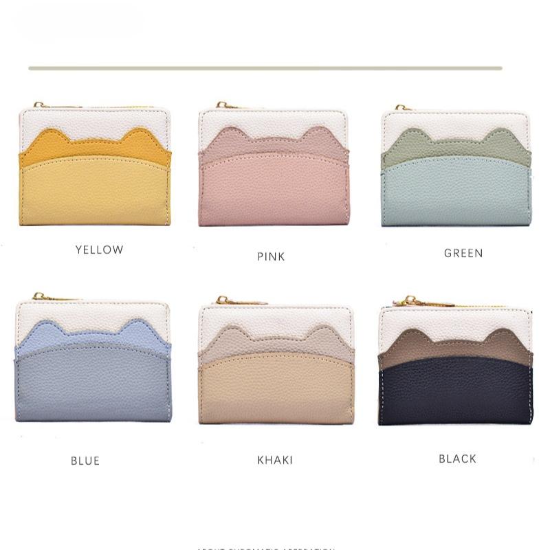 Fashionable Korean-style Women's Wallet  Multi-functional Mini Card Case  Small Student Thin Design  Cute Color-blocking Coin Purse