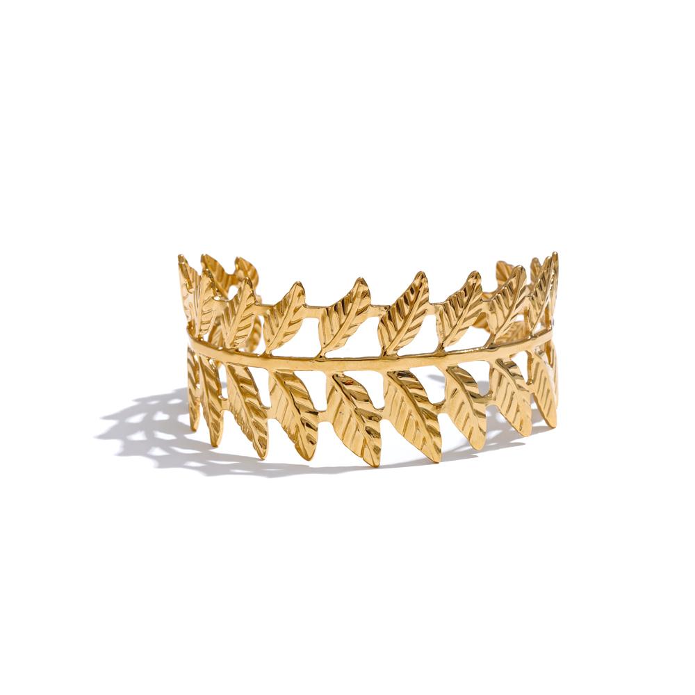 

Yhpup Stainless Steel Leaves Wide Cuff Open Bracelet Bangle Tarnish Resistant Metal Charm Statement Wrist Popular Jewelry Gift