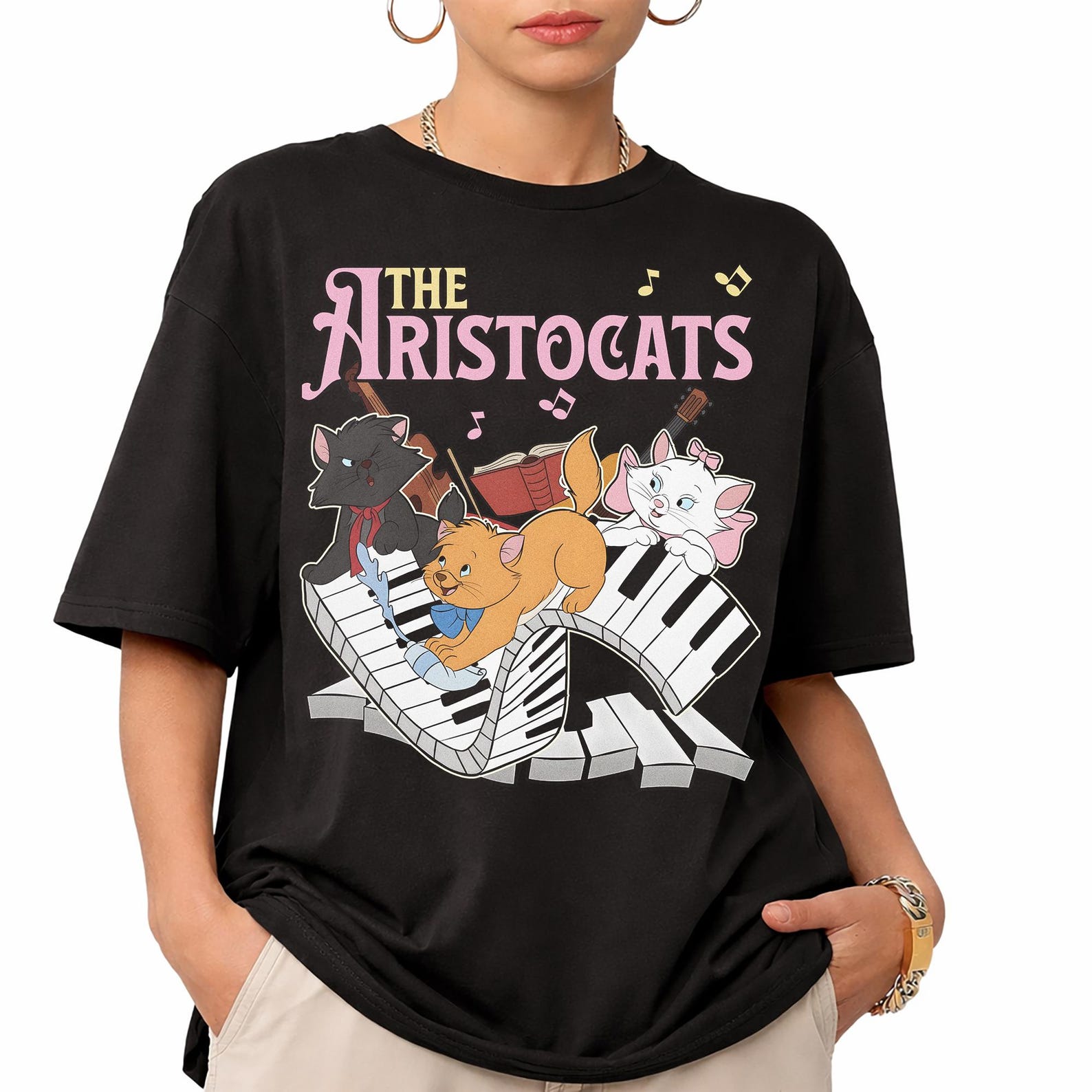 The Aristocats Marie Toulouse Berlioz Cat Tee, Retro Paris Movie Graphic Shirt M