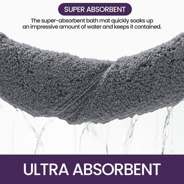Tapis de Bain Antidérapant 50 x 80 cm, Moelleux en Microfibre, Absorbant l'eau, Lavable en Machine, Extra Epais, Gris
