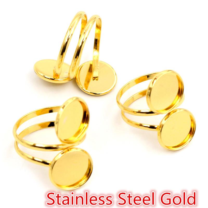 5pcs 12mm Stainless Steel Gold Plated Adjustable Ring Settings Blank Base,Fit 12mm Glass Cabochons Buttons Ring Bezels
