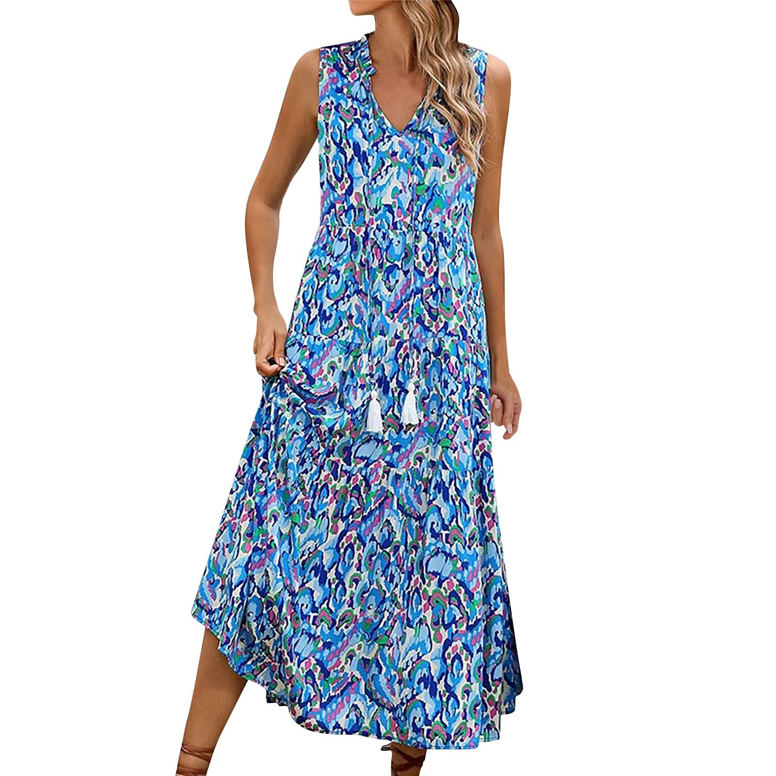 Women s Dresses Floral Pattern Casual Holiday Sleeveless Dresses XL