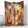 Egyptian Pyramid & Hieroglyphic Print Flannel Blanket - Soft All-Season Throw for Sofa, Camping, Travel - Lightweight Durable Home Decor with Ancient 